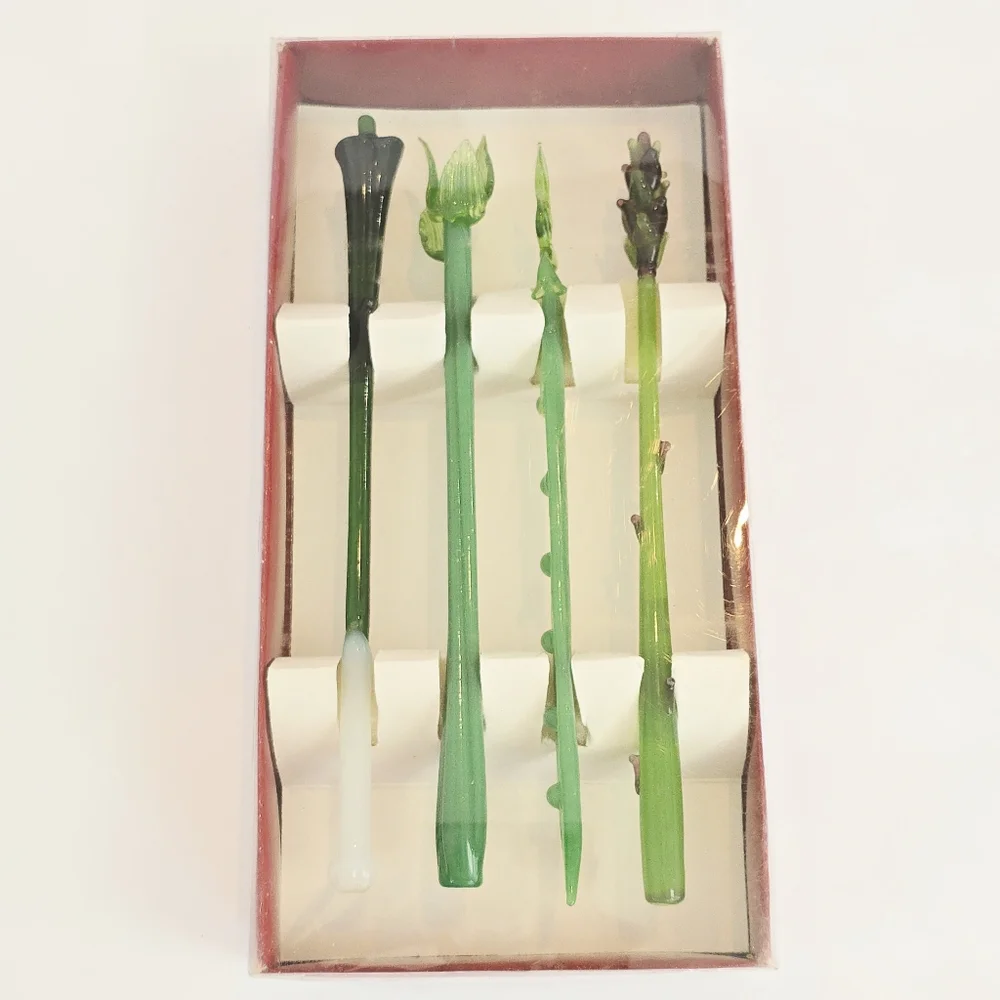 VTG Crate & Barrel Bloody Mary Glass Swizzle Sticks Vegetables Hand Crafted Bar